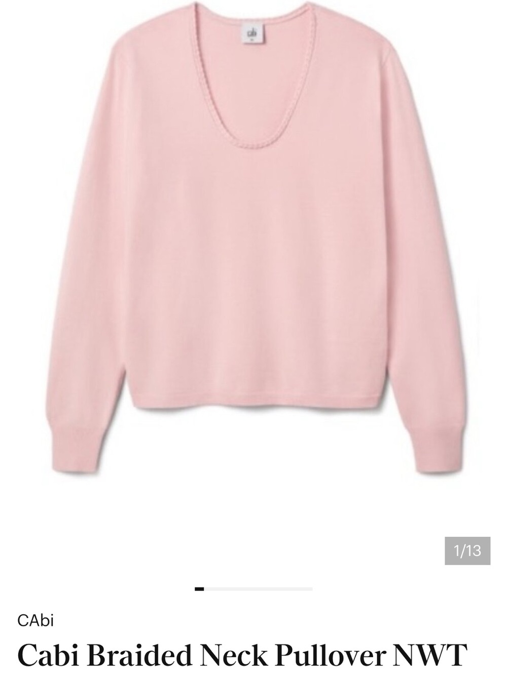 CAbi Light Pink Braided-Neck V-Neck Sweater